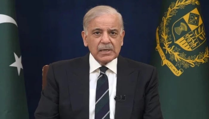 Prime Minister Shehbaz Sharif addresses the nation on March 9, 2026. — Screengrab via YouTube/GeoNews