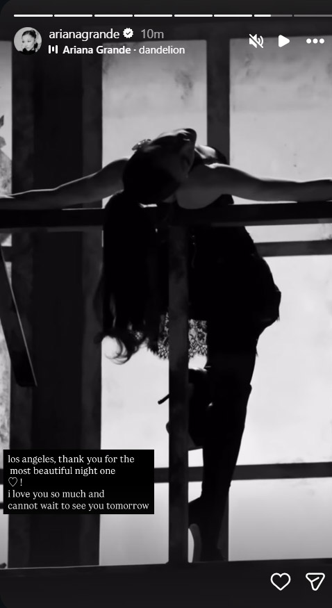 Ariana Grande thanks fans after opening show in Los Angeles