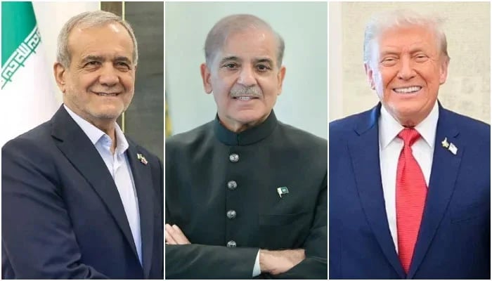 Iranian President Masoud Pezeshkian (left), Prime Minister Shehbaz Sharif (centre), and US President Donald Trump. — PMO/WhiteHouse/File