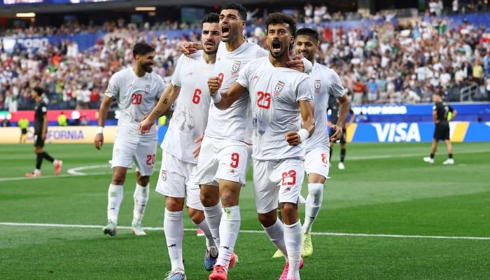 Irans Ramin Rezaeian celebrates scoring their first goal with teammates, during the Fifa World Cup 2026 Group G match against New Zealand, Los Angeles Stadium, Inglewood, California, US, June 15, 2026. — Reuters