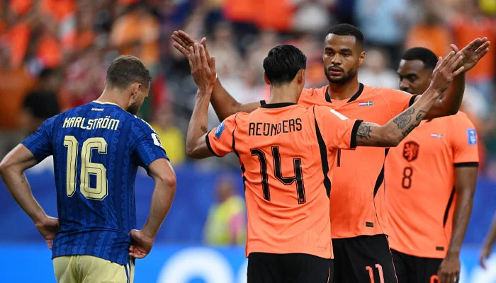 Netherlands forward Cody Gakpo (second from right) celebrates with a teammate after scoring a goal during their FIFA World Cup 2026 match against Sweden at the Houston Stadium in Houston on June 20, 2026. — Reuters