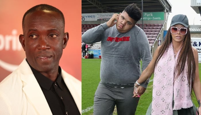 The former glamour model, 48, welcomed Harvey, 24, on May 27, 2002