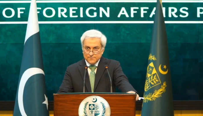 Foreign Office Spokesperson Tahir Hussain Andrabi addresses the weekly press briefing at Ministry of Foreign Affairs, Islamabad on June 24, 2026. — Screengrab via X/@ForeignOfficePk
