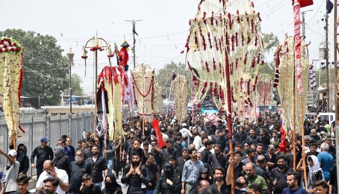 The 8th Muharram procession passes through MA Jinnah road in Karachi on June 24, 2026. — Online