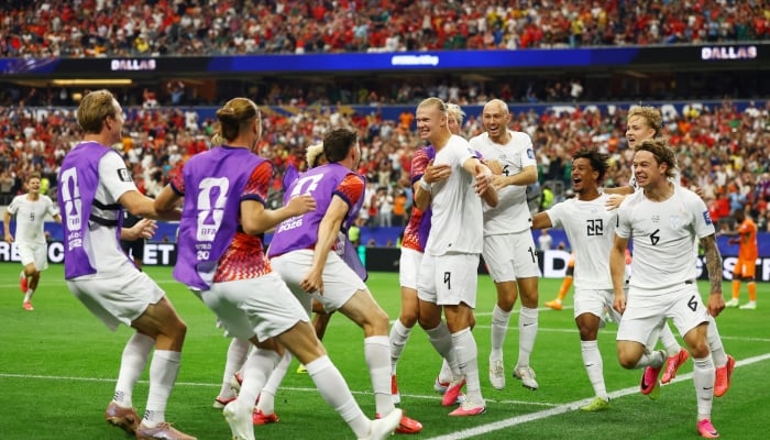 Norways Erling Haaland celebrates scoring their second goal with teammates against Ivory Coast in Round of 32 match at Dallas Stadium, Arlington, Texas, US, June 30, 2026. — Reuters
