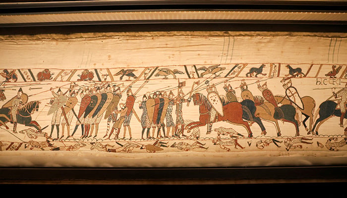 The Bayeux Tapestry, depicting scenes from the 1066 Battle of Hastings, is displayed at the Bayeux Museum in France, August 29, 2025. — Reuters