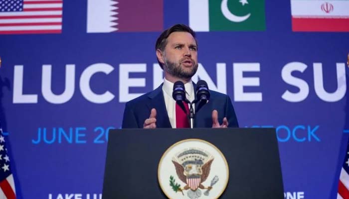 US Vice President JD Vance makes an opening statement at the Lake Lucerne Summit, June 21, 2026. — Reuters
