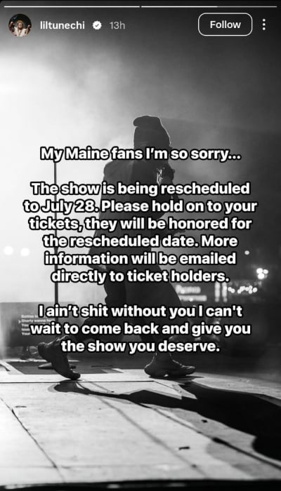 Lil Wayne breaks silence after missing opening night of tour