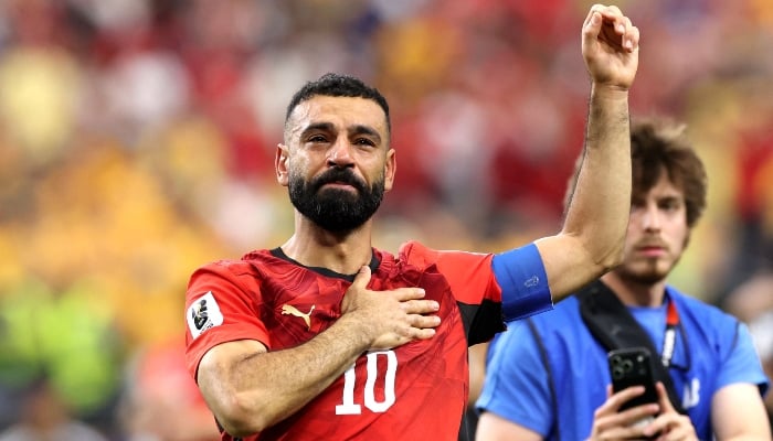Mohamed Salah #10 of Egypt applauds fans after the teams victory through the penalty shootout during the Fifa World Cup 2026 Round of 32 match between Australia and Egypt at Dallas Stadium on July 03, 2026 in Arlington, Texas, US. — AFP