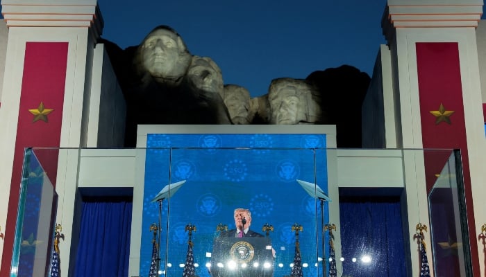 US President Donald Trump delivers a speech during a celebration for the 250th anniversary of US independence, at Mount Rushmore in Keystone, South Dakota, US, July 3, 2026. — Reuters