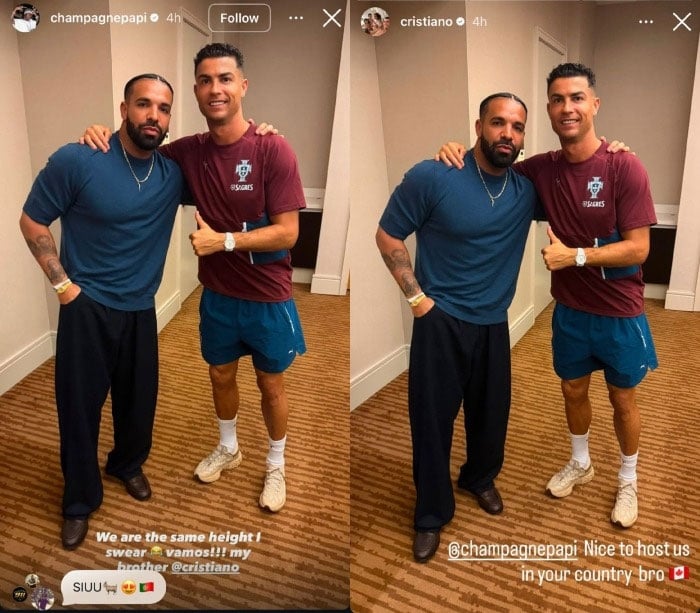 Drake gets confident about his height during meeting with Cristiano Ronaldo