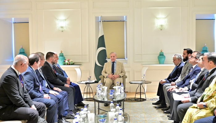 Prime Minister Shehbaz Sharif speaks during a meeting with a business delegation in Istanbul, Turkiye, July 4, 2026. — X/@PakPMO