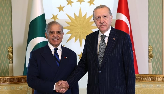 Prime Minister Shehbaz Sharif (left) and Turkish President Recep Tayyip Erdogan shake hands following their joint media talk in Istanbul, Turkiye, July 4, 2026. — X/@CMShehbaz