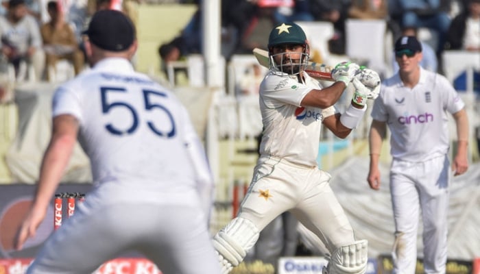 Pakistans Babar Azam plays a shot during the first test against England in Rawalpindi on December 3, 2022. — Reuters