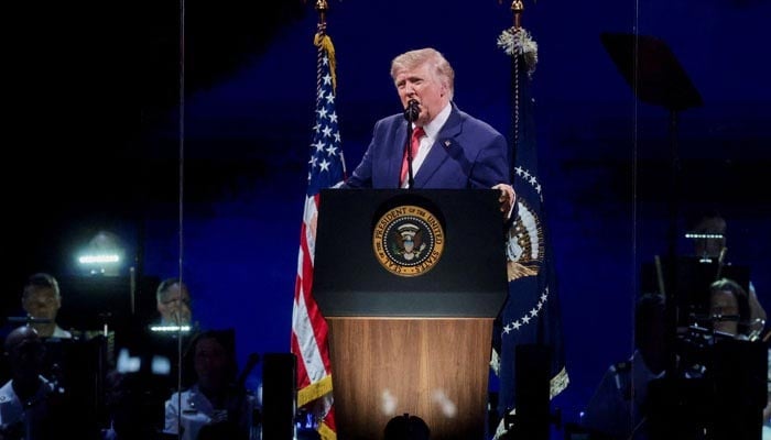 US President Donald Trump speaks at a Fourth of July rally, marking the 250th anniversary of US independence, on the National Mall in Washington, DC, US, July 4, 2026.— Reuters