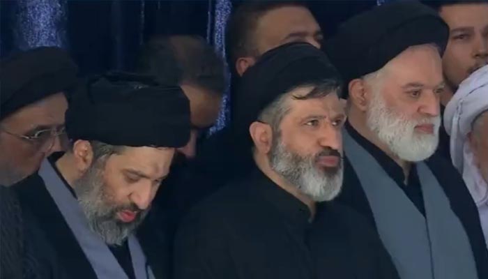 Three sons of late Iranian leader Ayatollah Ali Khamenei attend their fathers funeral prayers at Imam Khomeini Grand Mosalla, Tehran, July 5, 2026. — X/@Tasnimnews_Fa
