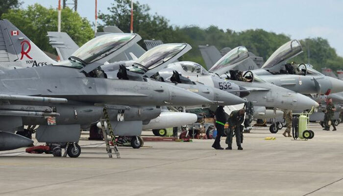 Combat aircrafts from a Nato country stand in front of a hangar during a fighter plane maneuver exercise at the American militarys Ramstein Air Base, near Ramstein-Miesenbach, Germany, June 6, 2024.— Reuters/File