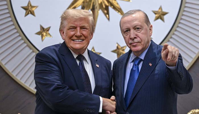 Turkish President Recep Tayyip Erdogan welcomes US President Donald Trump at Ankara Airport, who is paying an official visit to Turkiye ahead of the 36th Nato Heads of State and Government Summit in Ankara, Turkiye, on July 07, 2026. — Reuters