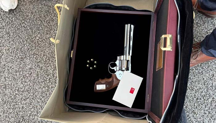 A gun gifted by Turkish President Recep Tayyip Erdogan to Belgiums Prime Minister Bart De Wever at Nato summit in Ankara. — Reuters/File