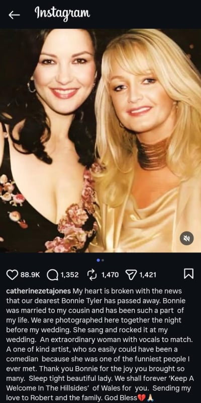 Catherine Zeta Jones mourns cousin-in-law Bonnie Tyler: More celeb tributes