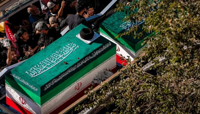 A vehicle transports the coffin of Irans late Supreme Leader Ayatollah Ali Khamenei, who was killed on February 28 in Israeli and US airstrikes, and coffins of his family members, on the day of their burial, in a culmination of a mass funeral, in Mashhad, Iran, July 9, 2026. — Reuters