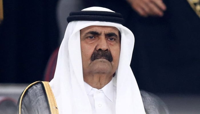 Sheikh Hamad bin Khalifa al-Thani during the opening ceremony of the Fifa A World Cup 2018 at the International Stadium, Doha, Qatar, March 21, 2018. — Reuters