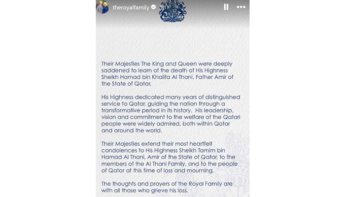 King Charles tries rebuild Qatar connections by frowning over Sheikh Hamads death