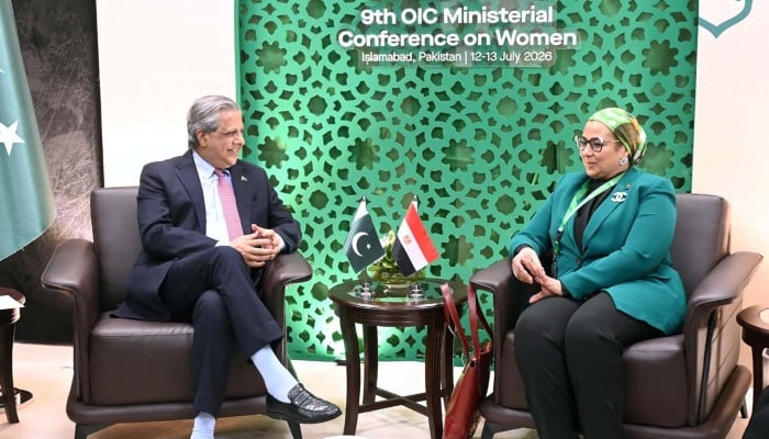Federal Minister for Law and Justice Azam Nazeer Tarar meeting Minister Amal Ammar, President of the National Council for Women, Arab Republic of Egypt, on the sidelines of the 9th OIC Ministerial Conference on Women, Islamabad, July 12, 2026. — APP