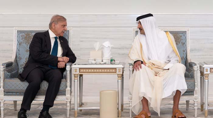 PM Shehbaz meets Qatari emir in Doha, offers condolences over Sheikh Hamad's death