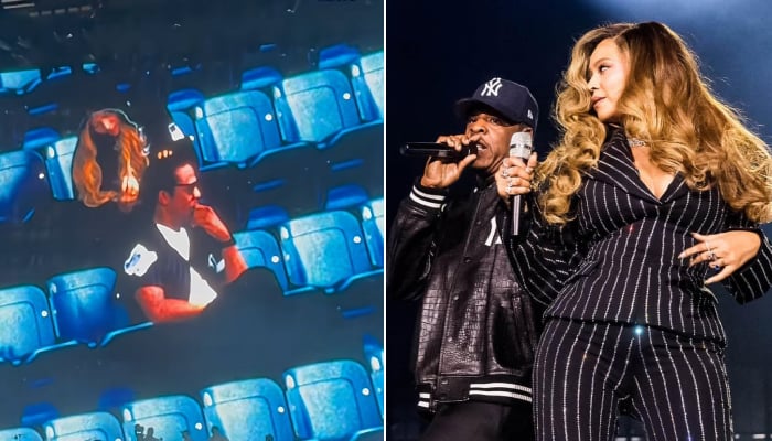 Beyonce joined Jay-Z on stage for a performance of Cant Knock the Hustle