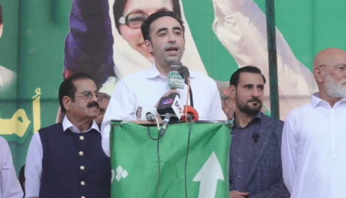 Pakistan Peoples Party (PPP) Chairman Bilawal Bhutto-Zardari addresses party workers in Dadyal, Azad Jammu and Kashmir, July 17, 2026. — Screengrab via YouTube/Geo News