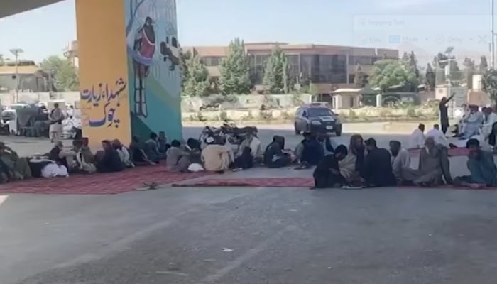 Demonstrators hold a sit-in in Quetta following the deadly Ziarat attack, Balochistan, July 18, 2026. — Screengrab via YouTube/Geo News