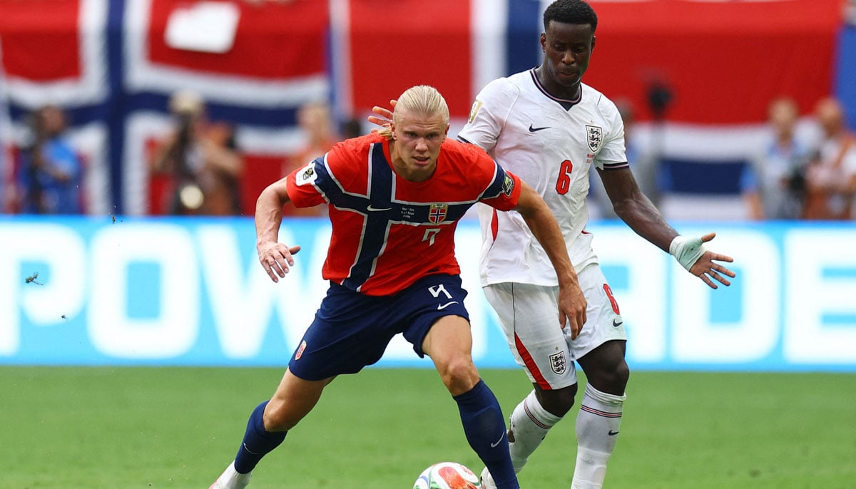 Norways Erling Haaland in action with Englands Marc Guehi in Quarter Final in Miami Stadium, Miami Gardens, Florida, US on July 11, 2026. — Reuters