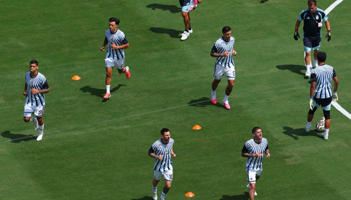 Argentinas Lionel Messi and his teammates warm up before the 2026 FIFA World Cup final against Spain at New Jersey Stadium in East Rutherford, New Jersey, US, on July 19, 2026. — Reuters