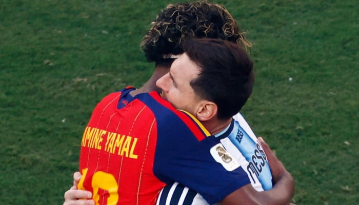 Spains Lamine Yamal hugs Argentinas Lionel Messi after the 2026 World Cup final at New York New Jersey Stadium in East Rutherford, New Jersey, US, July 19, 2026. — Reuters