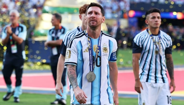 Argentinas Lionel Messi with the runners-up medal as he looks dejected after the Fifa World Cup 2026 Final Spain against Argentina match, New York/New Jersey Stadium, East Rutherford, New Jersey, US, July 19, 2026. — Reuters