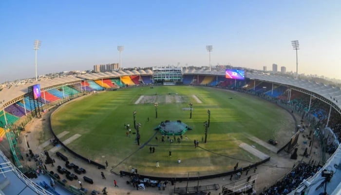 An aerial view ahead of the inauguration ceremony of the newly renovated National Bank Stadium in Karachi. — Facebook/@PakistanCricketBoard/File