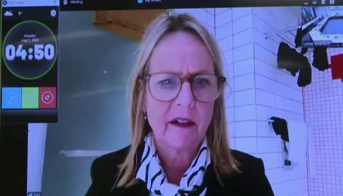 New Zealand Councillor Jo Galer attends meeting from a bathroom. — X/@Alarabiya