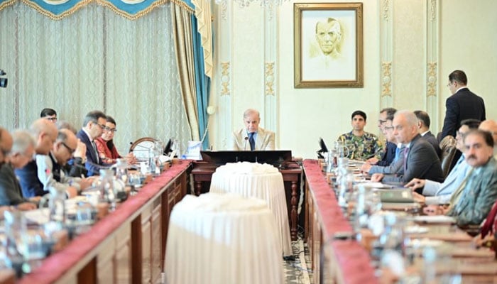 Prime Minister Shehbaz Sharif chairs a review meeting on the privatisation of Discos and institutional restructuring of the Privatisation Commission on August 5, 2026. — APP