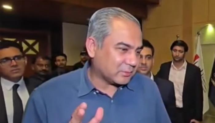 Interior Minister Mohsin Naqvi speaks to journalist in Lahore, August 5, 2026. — Screengrab via YouTube/Geo News