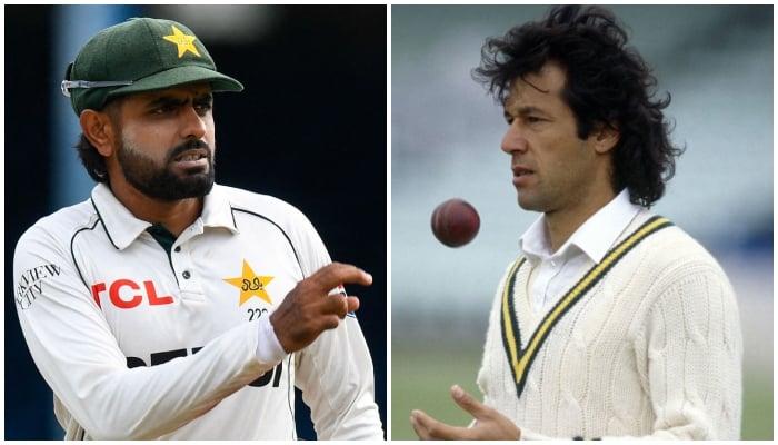 This collage shows Pakistan skipper Babar Azam (left) and former Pakistan captain Imran Khan. — AFP/ICC/File
