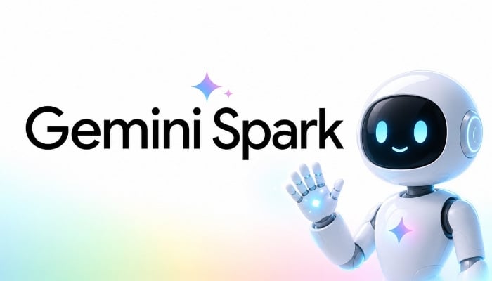 Google’s Gemini Spark AI agent branding is seen alongside a robot illustration in this undated handout image. — X