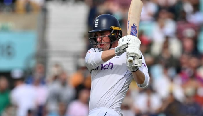 Englands Dan Lawrence watches the ball after playing a shot for four runs on day three of the third cricket test match between England and Sri Lanka at The Oval cricket ground in London, UK, on September 8, 2024. — AFP