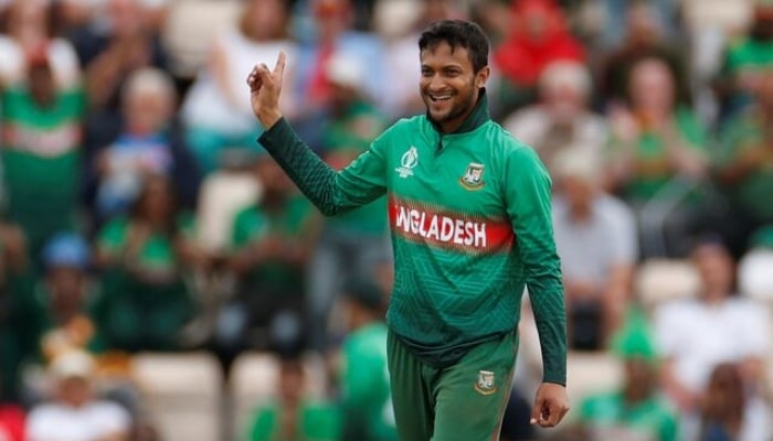 Bangladeshs Shakib Al Hasan celebrates the wicket of Afghanistans Najibullah Zadran during ICC Cricket World Cup between Bangladesh and Afghanistan at The Ageas Bowl, Southampton, Britain, June 24, 2019. — Reuters