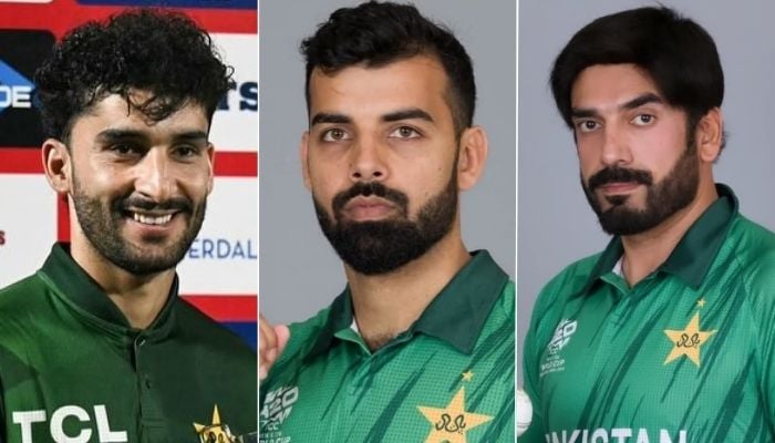 This collage shows Sufiyan Muqeem, Shadab Khan, and Usman Tariq. — Instagram/@usmantariq/ @sufyanmoqim13/@shadab0800/File