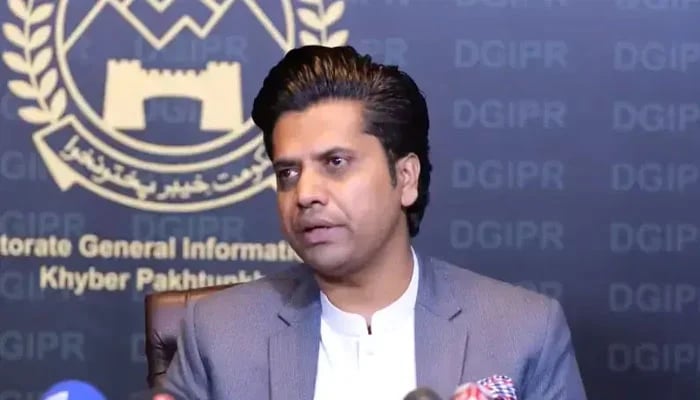 Khyber Pakhtunkhwa Minister for Information and Public Relations Shafiullah Jan addresses a press conference. — X@ShafiJanPTI/File