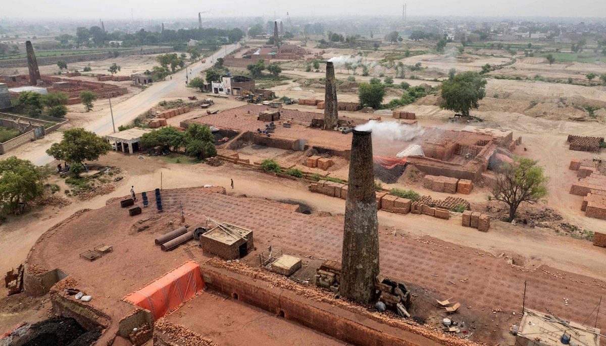 An aerial view shows a brick kiln in Sheikhupura, Punjab province on July 20, 2026. — AFP
