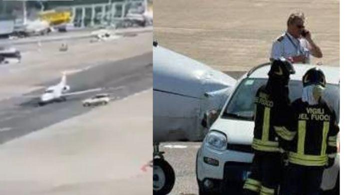 Fiat Panda car crashes into private jet at Milan airport: Watch