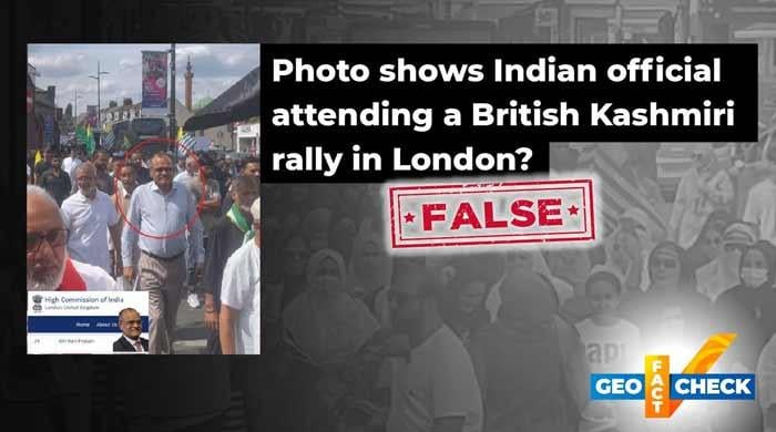 Fact-check: Photo shows Indian official attending a British Kashmiri rally in London?