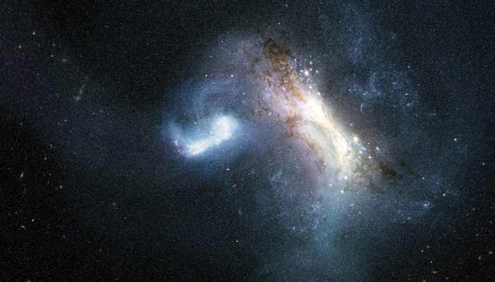 The collision about 11.8 billion years ago, when a dwarf galaxy known as LKH collided with the Milky Way and merged with it, appears in an artists concept released on August 17, 2026.— Reuters